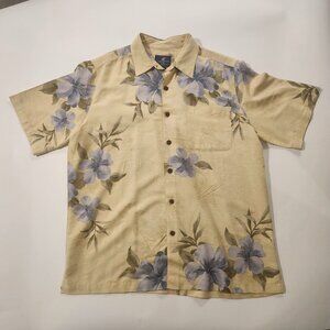 Caribbean Joe Men’s L 100% Silk Hawaiian Shirt — Yellow Floral